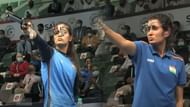 Manu Bhaker and Yashaswini Deswal in action (Olympics 2021)